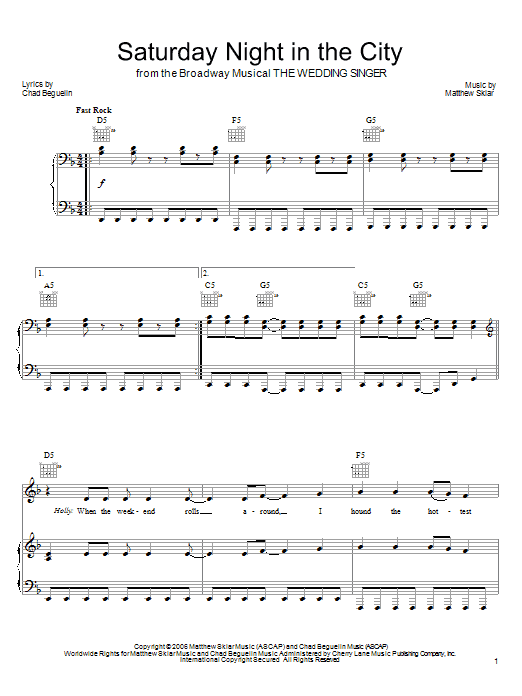 Matthew Sklar Saturday Night In The City Sheet Music