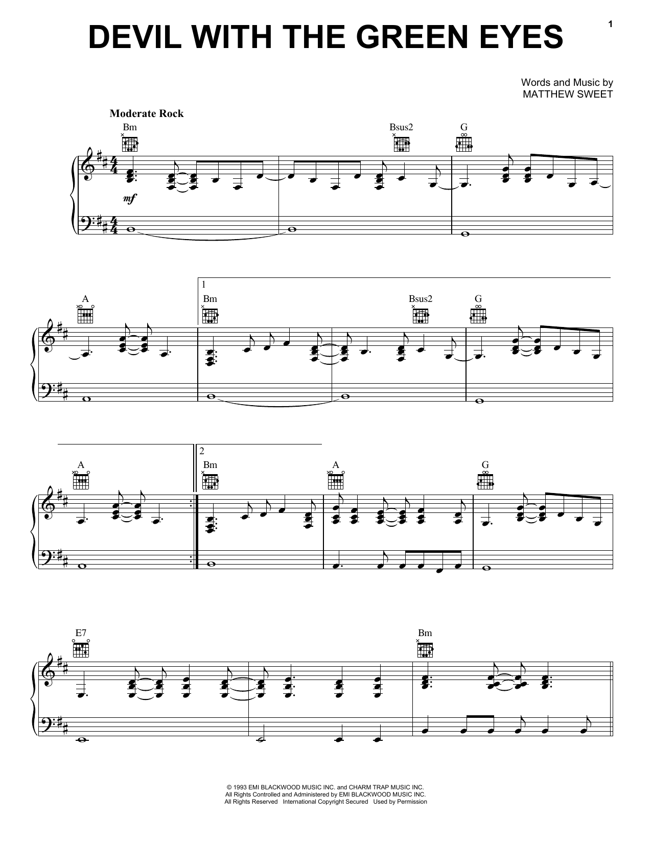 Matthew Sweet Devil With The Green Eyes Sheet Music