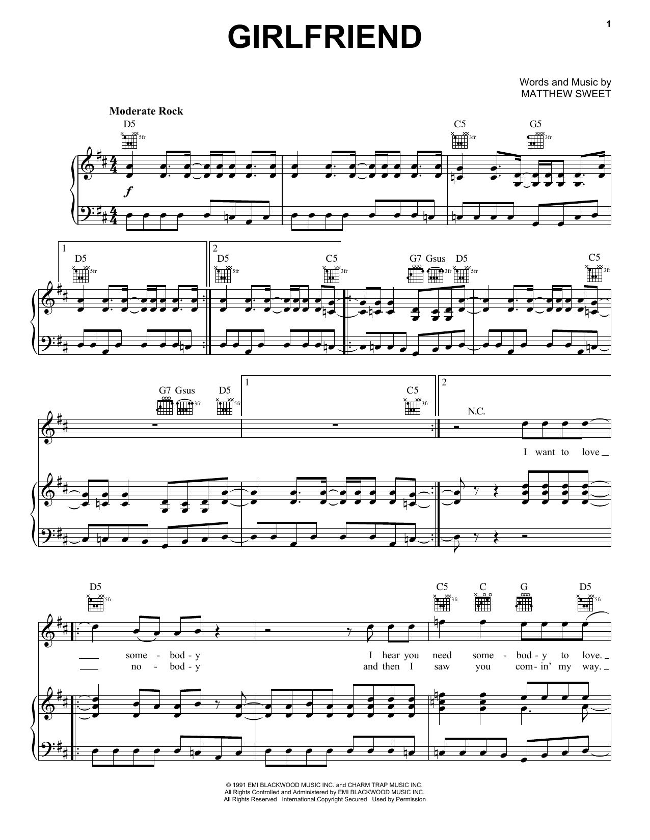 Matthew Sweet Girlfriend Sheet Music
