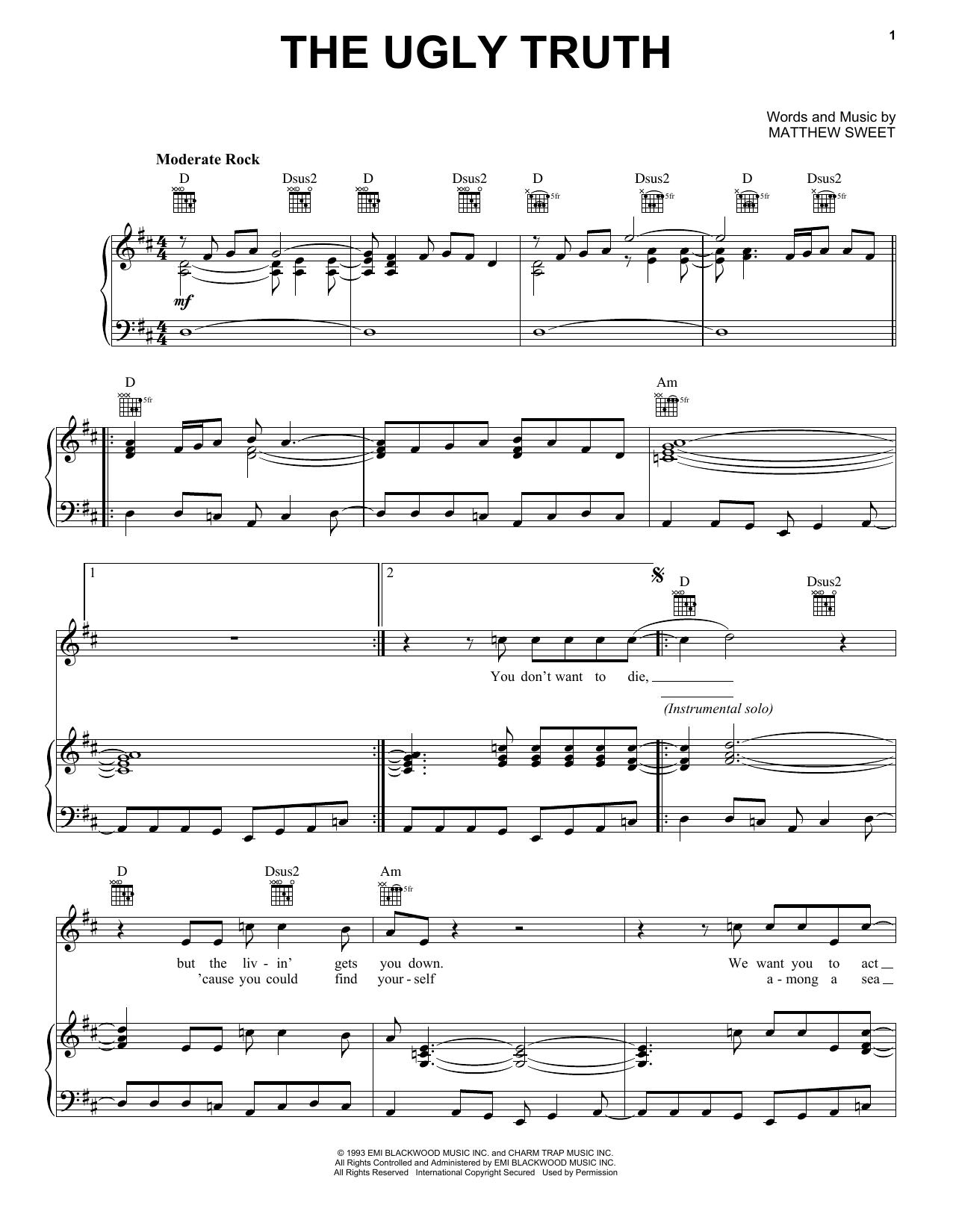 Matthew Sweet The Ugly Truth Sheet Music