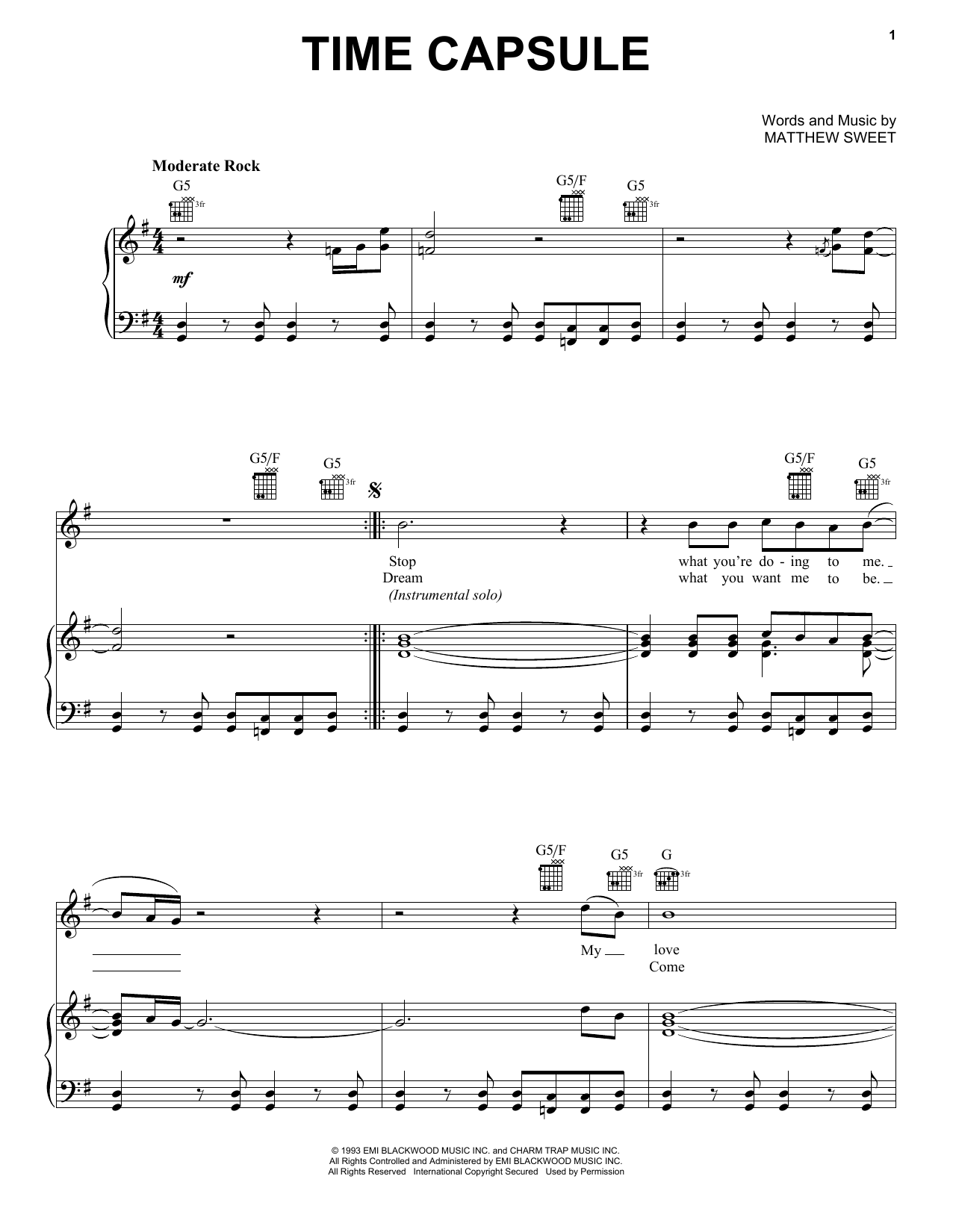 Matthew Sweet Time Capsule Sheet Music
