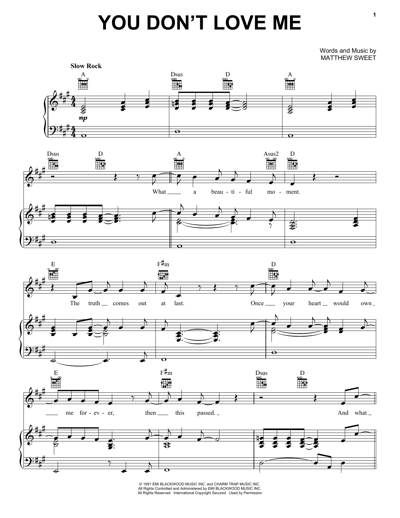 Matthew Sweet You Don't Love Me Sheet Music
