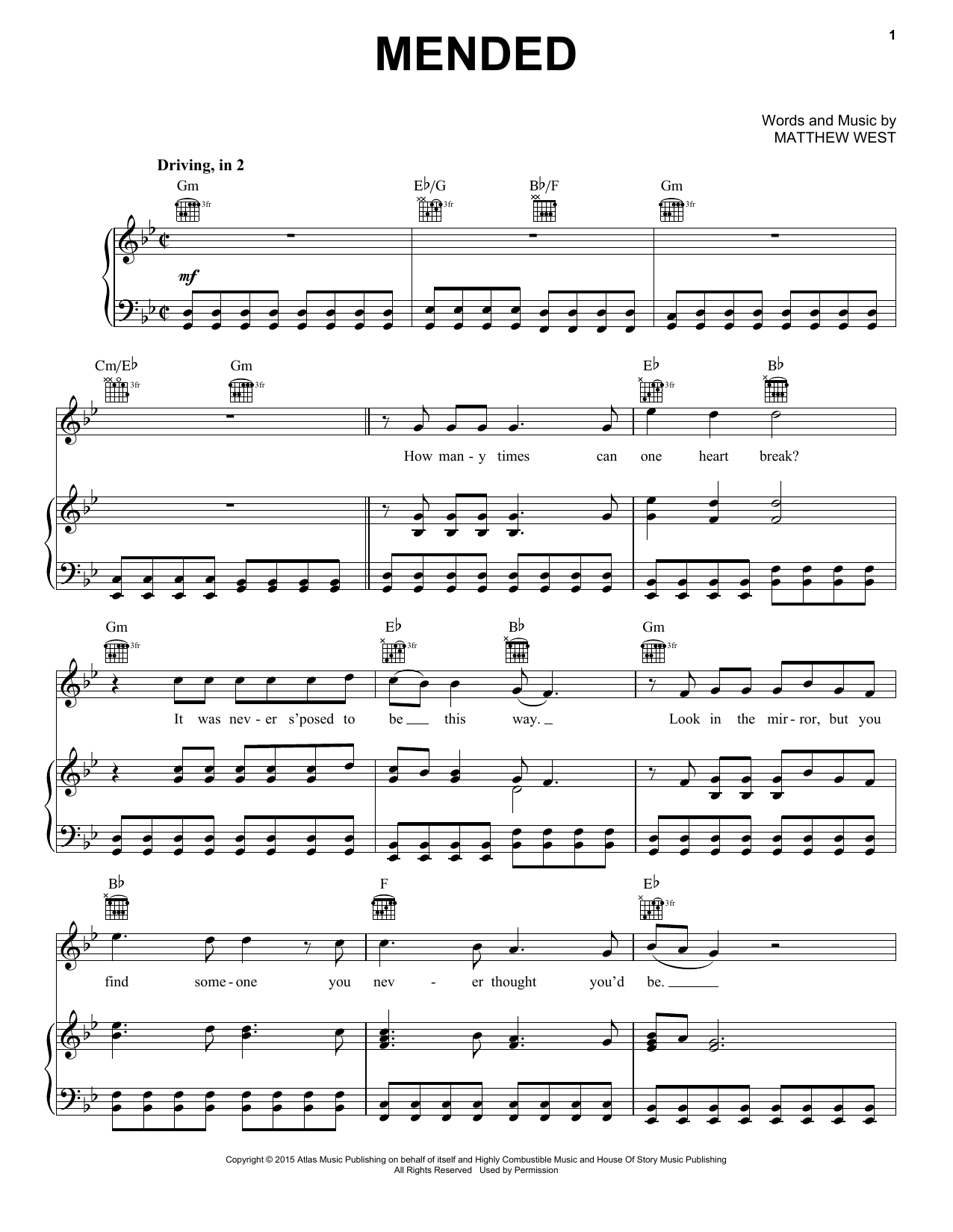 Matthew West Mended Sheet Music