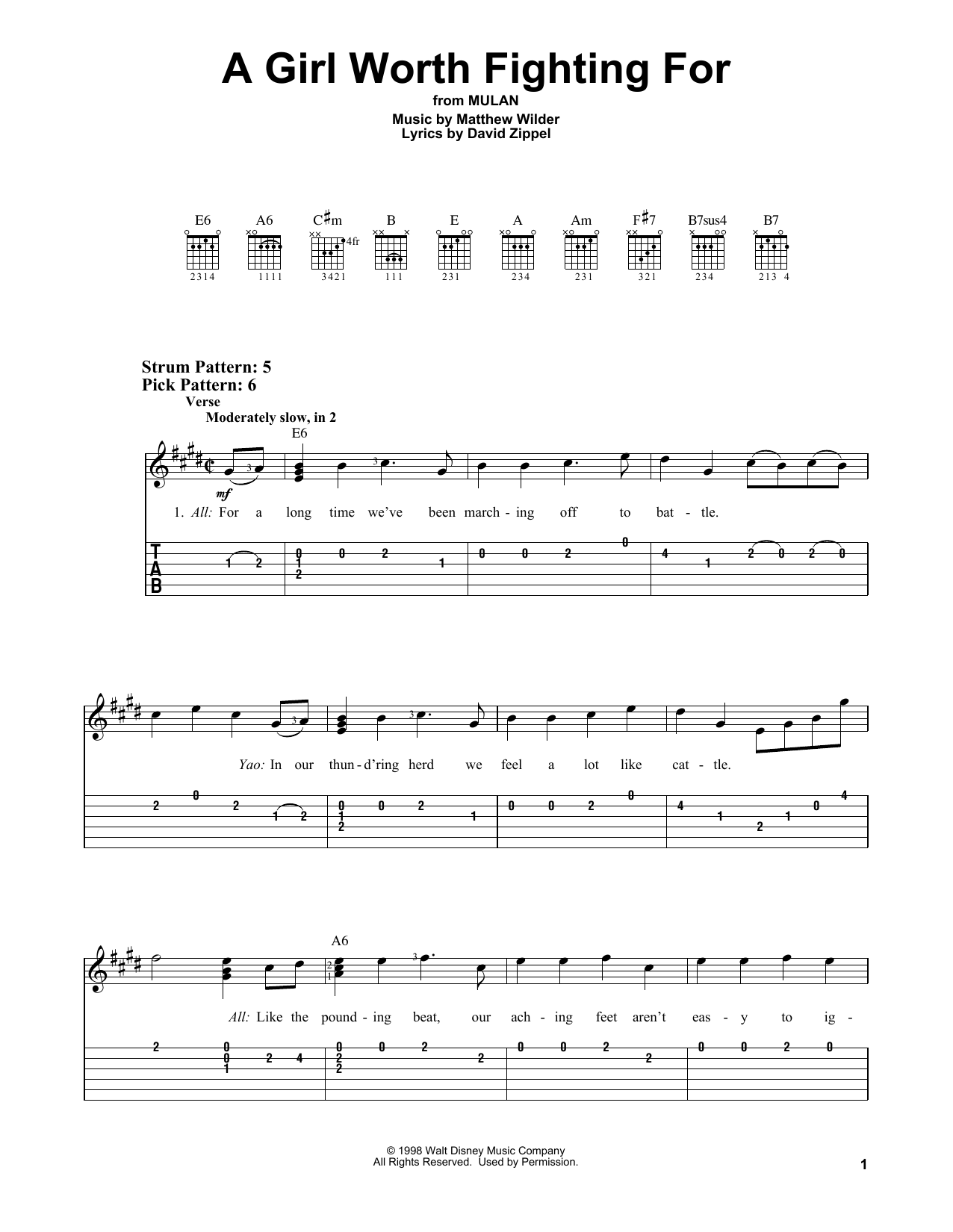 Matthew Wilder & David Zippel A Girl Worth Fighting For (from Mulan) Sheet Music