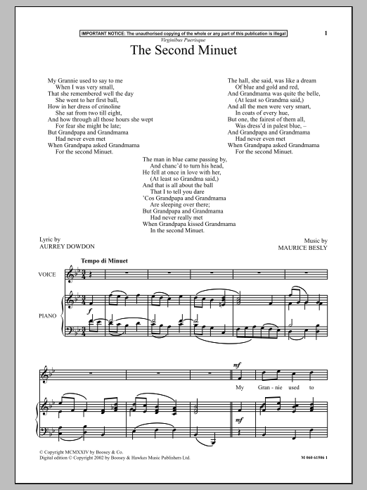 Maurice Besly The Second Minuet Sheet Music