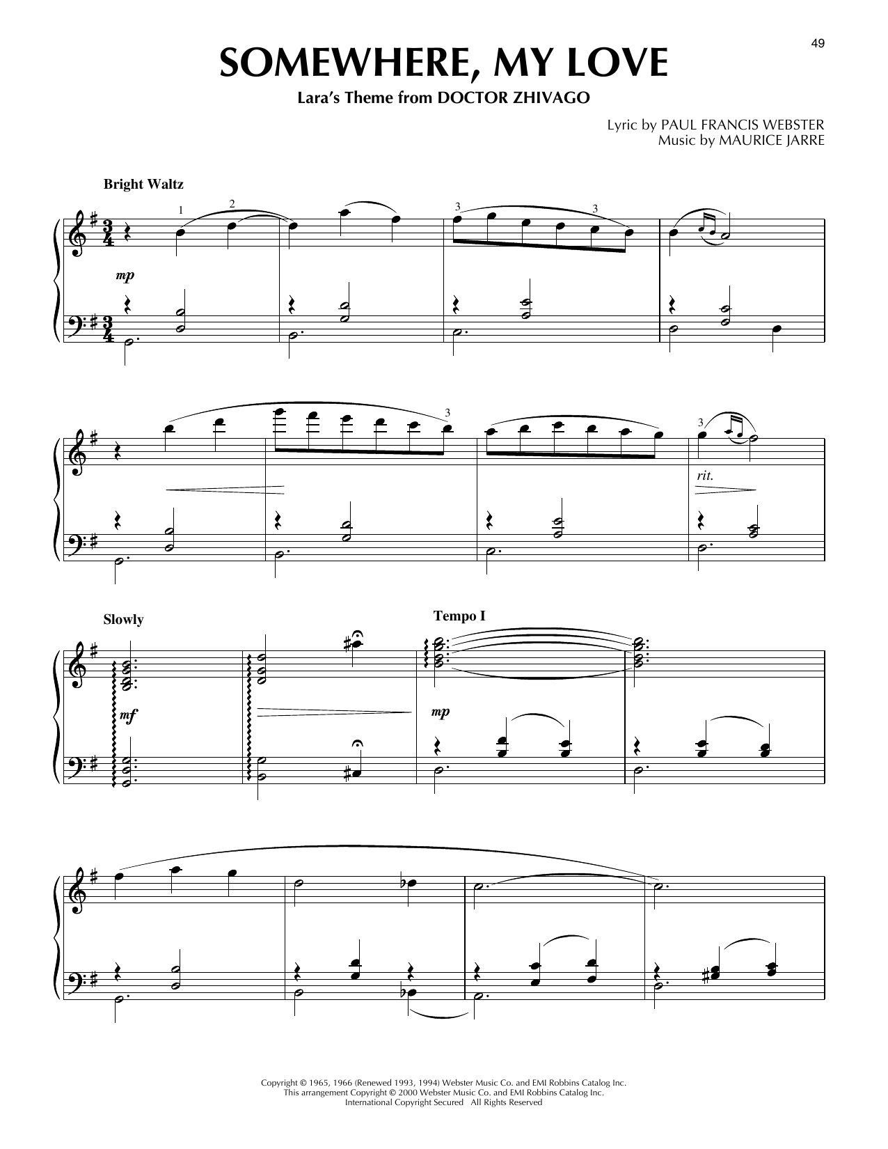 Maurice Jarre Somewhere, My Love (from Doctor Zhivago) (arr. Phillip Keveren) Sheet Music