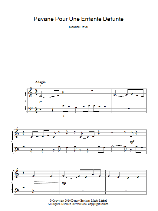 Maurice Ravel Pavane Pour Une Enfante Defunte Sheet Music
