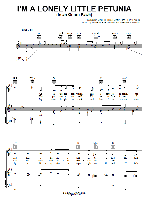 Maurie Hartmann I'm A Lonely Little Petunia (In An Onion Patch) Sheet Music