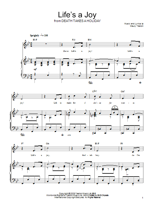 Maury Yeston Life's A Joy Sheet Music