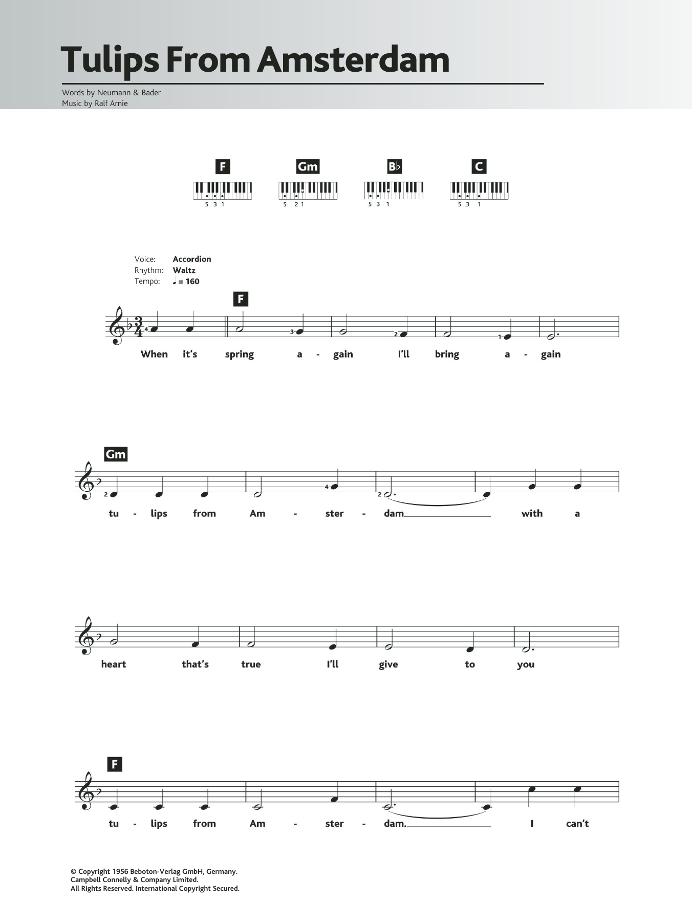 Max Bygraves Tulips From Amsterdam Sheet Music