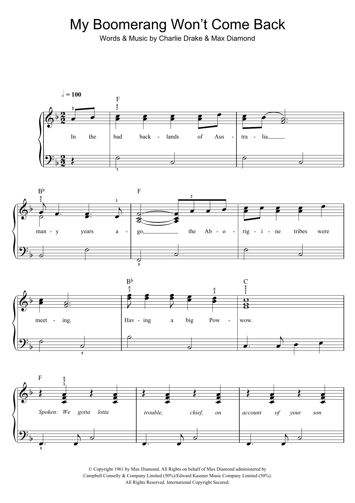 Charlie Drake My Boomerang Won't Come Back Sheet Music