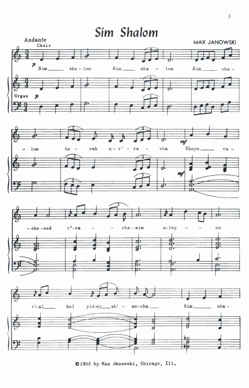 Max Janowski Sim Shalom (Grant Us Peace) Sheet Music