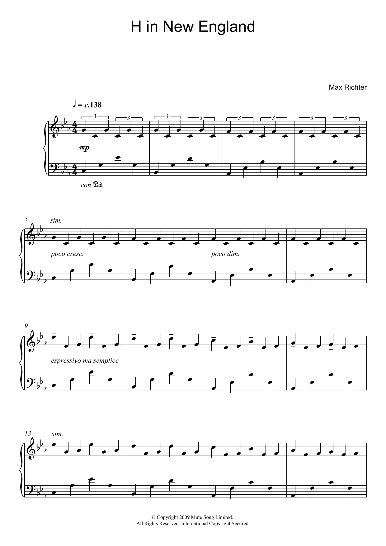 Max Richter H In New England Sheet Music