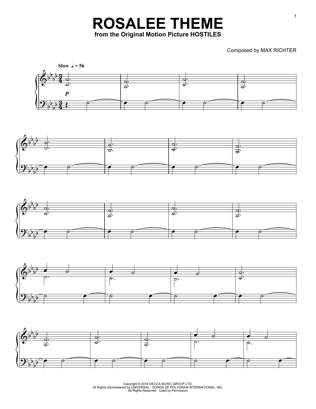 Max Richter Rosalee Theme (from Hostiles) Sheet Music