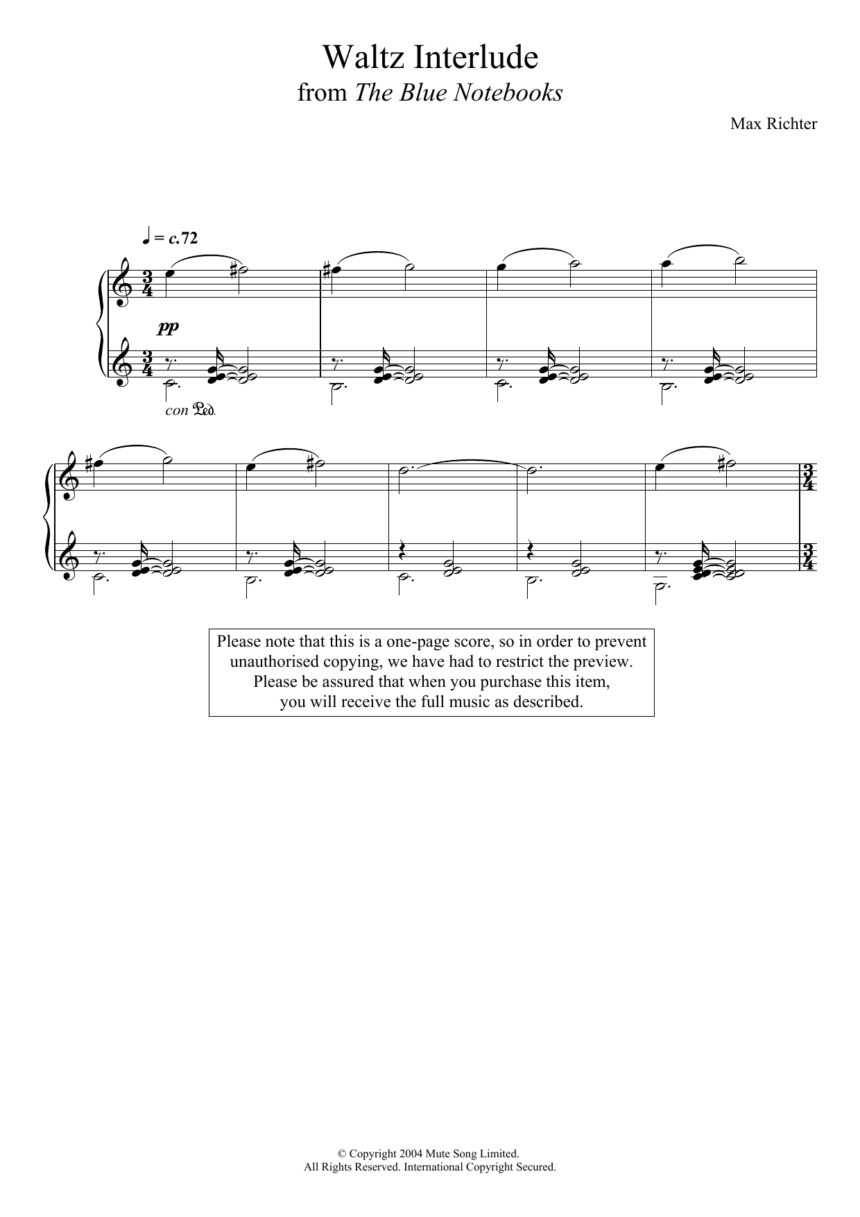 Max Richter The Blue Notebooks Sheet Music