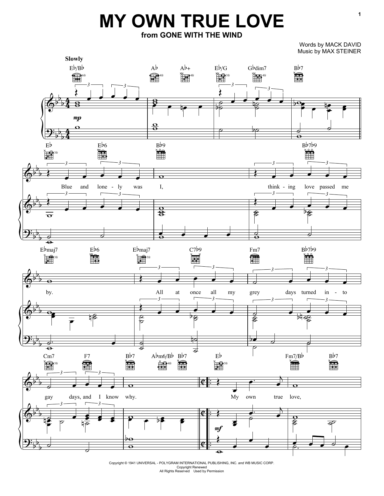 Max Steiner My Own True Love Sheet Music