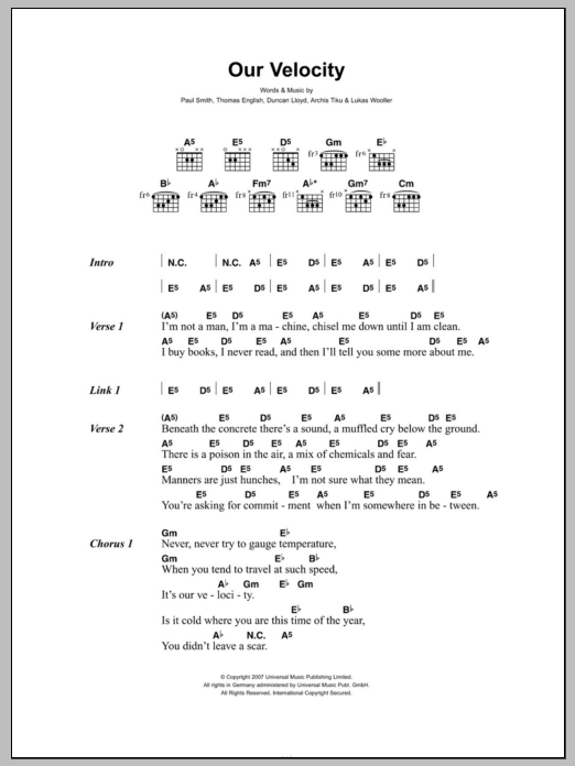 Maximo Park Our Velocity Sheet Music