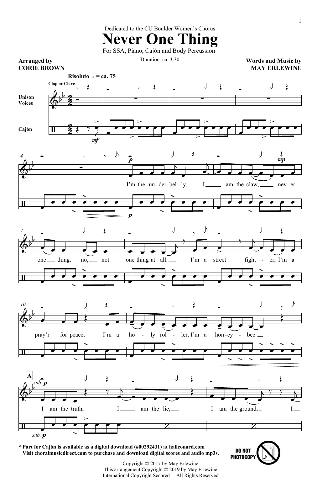 May Erlewine Never One Thing (arr. Corie Brown) Sheet Music