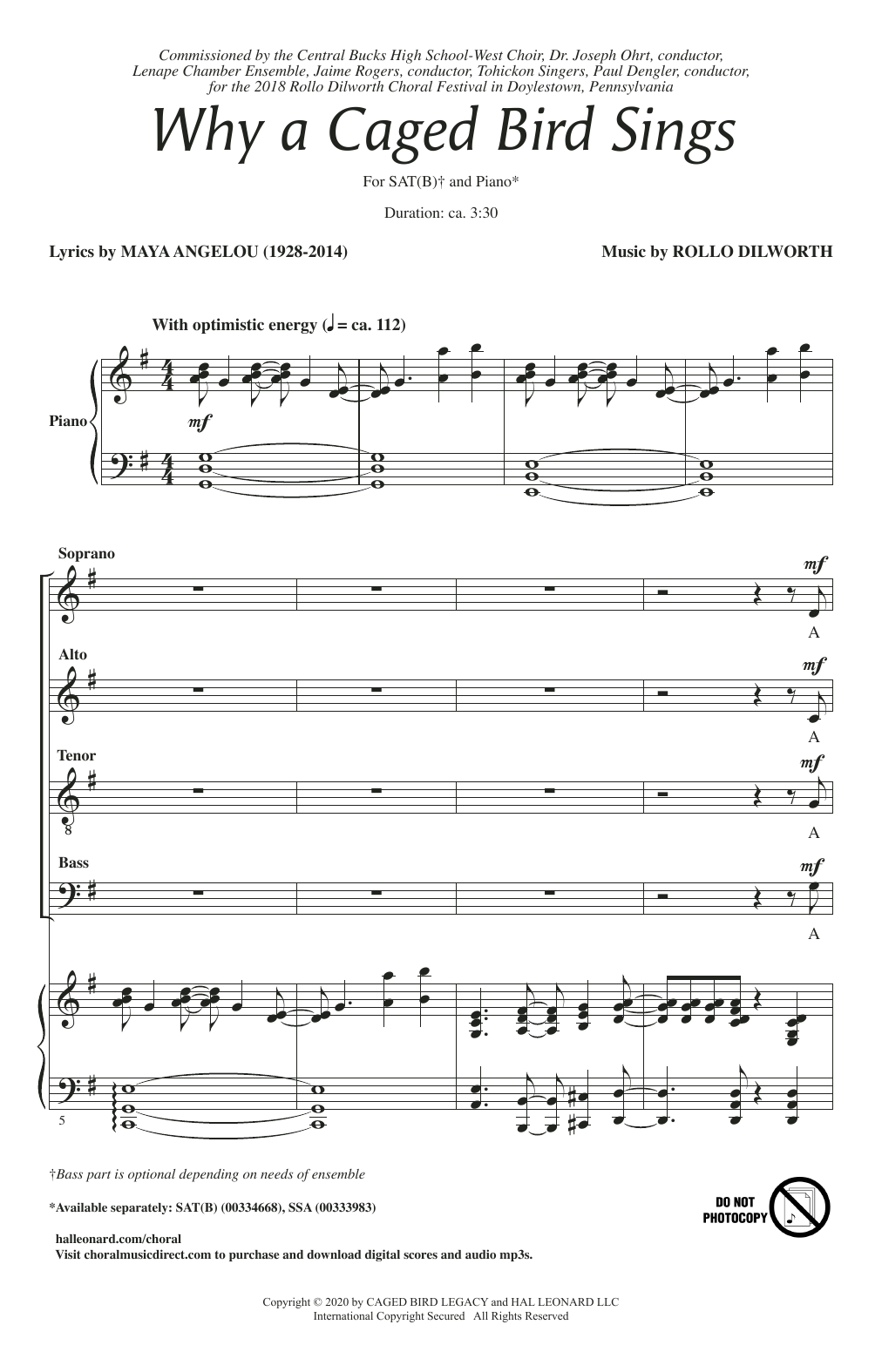 Maya Angelou and Rollo Dilworth Why A Caged Bird Sings Sheet Music