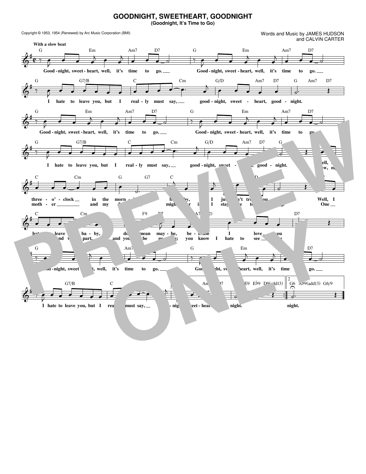 McGuire Sisters Goodnight, Sweetheart, Goodnight (Goodnight, It's Time To Go) Sheet Music