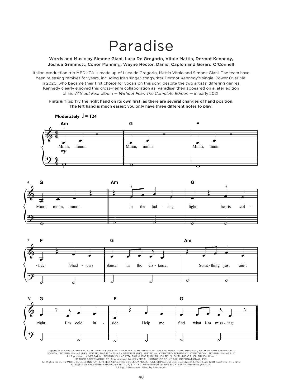 MEDUZA Paradise (feat. Dermot Kennedy) Sheet Music