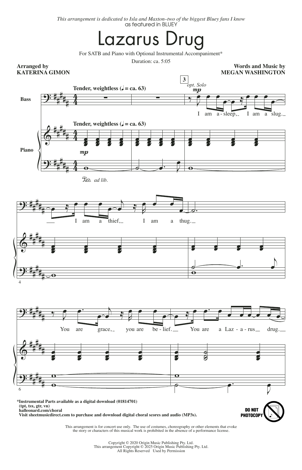 Meg Washington Lazarus Drug (from Bluey) (arr. Katerina Gimon) Sheet Music