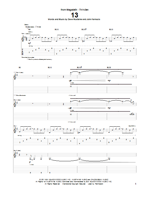 Megadeth 13 Sheet Music