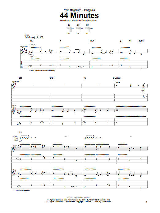 Megadeth 44 Minutes Sheet Music