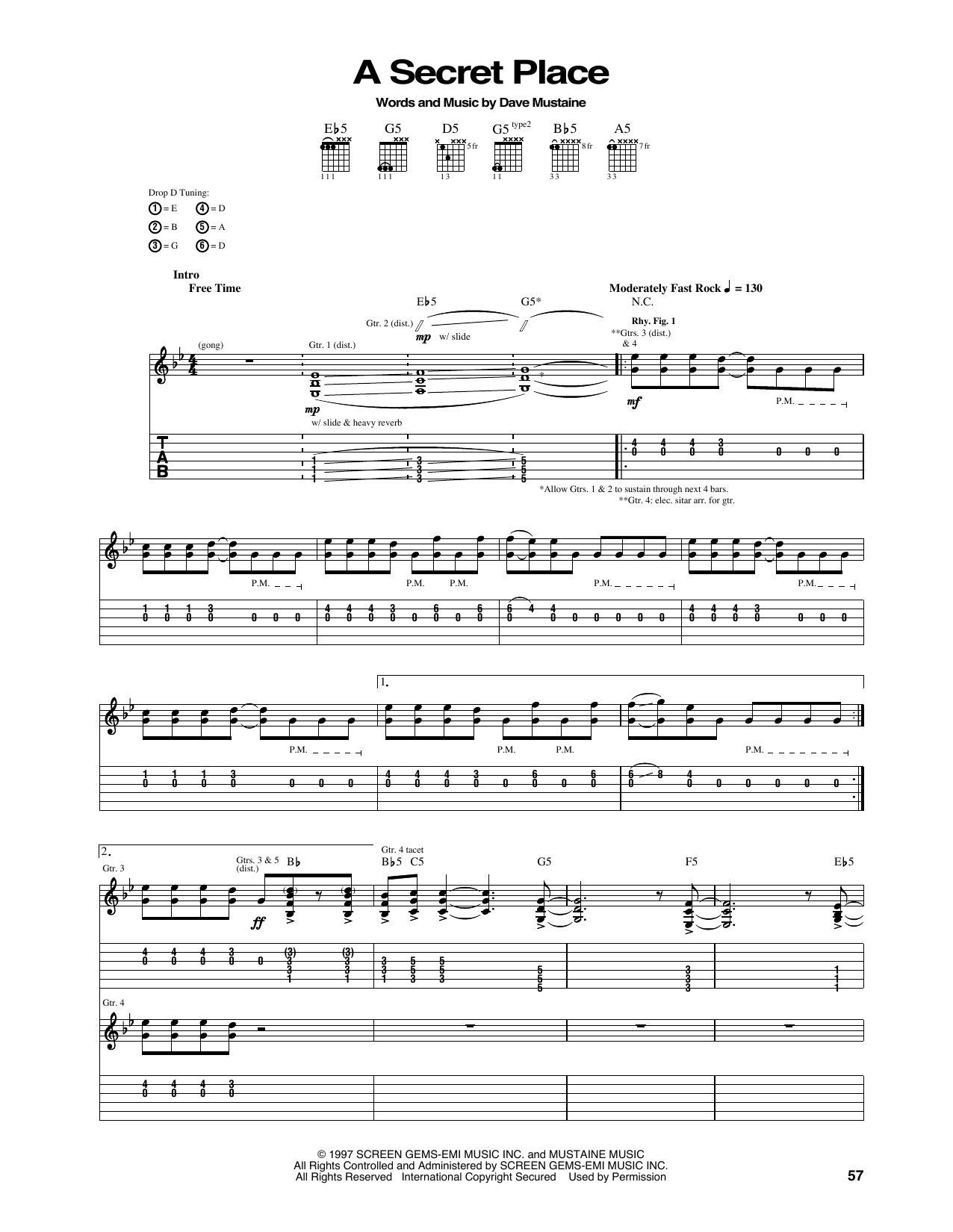 Megadeth A Secret Place Sheet Music