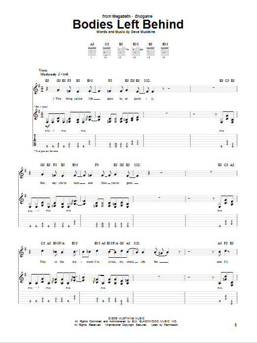 Megadeth Bodies Left Behind Sheet Music