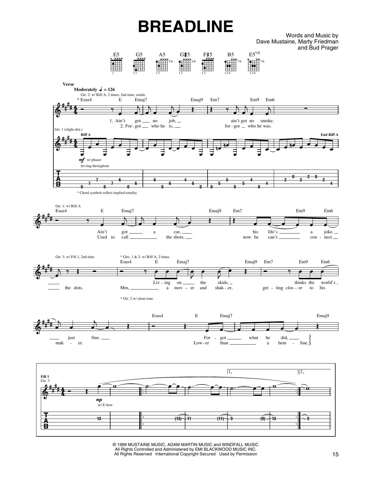 Megadeth Breadline Sheet Music