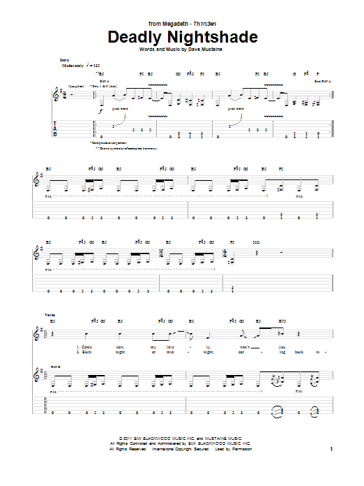 Megadeth Deadly Nightshade Sheet Music
