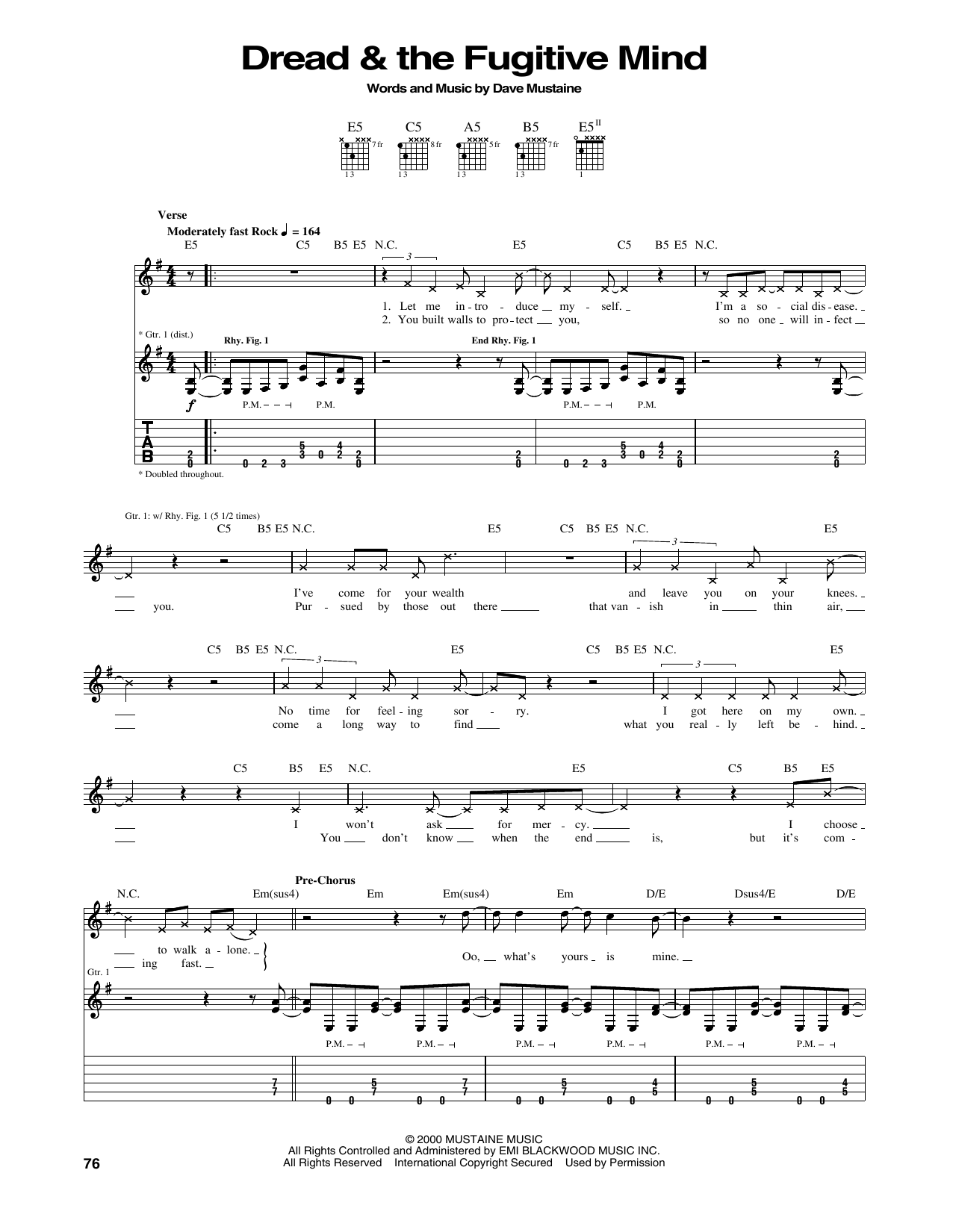 Megadeth Dread & The Fugitive Mind Sheet Music