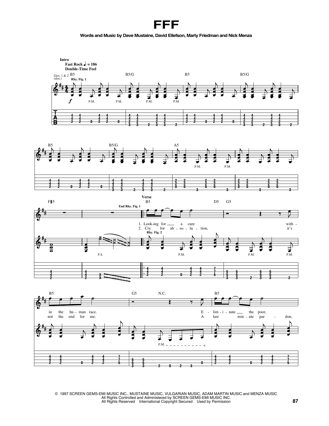 Megadeth FFF Sheet Music
