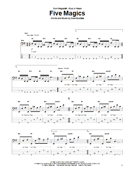 Megadeth Five Magics Sheet Music