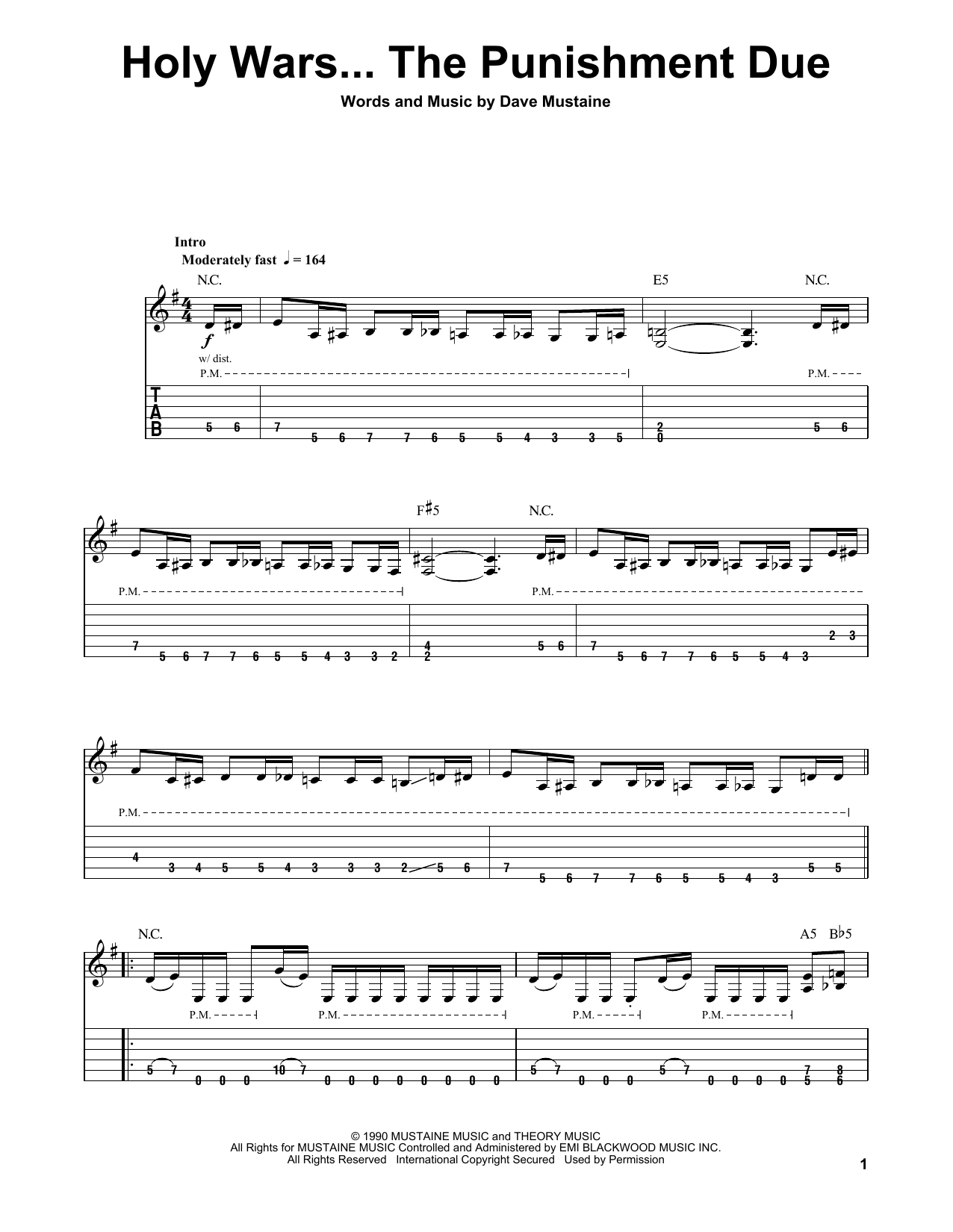 Megadeth Holy Wars...The Punishment Due Sheet Music