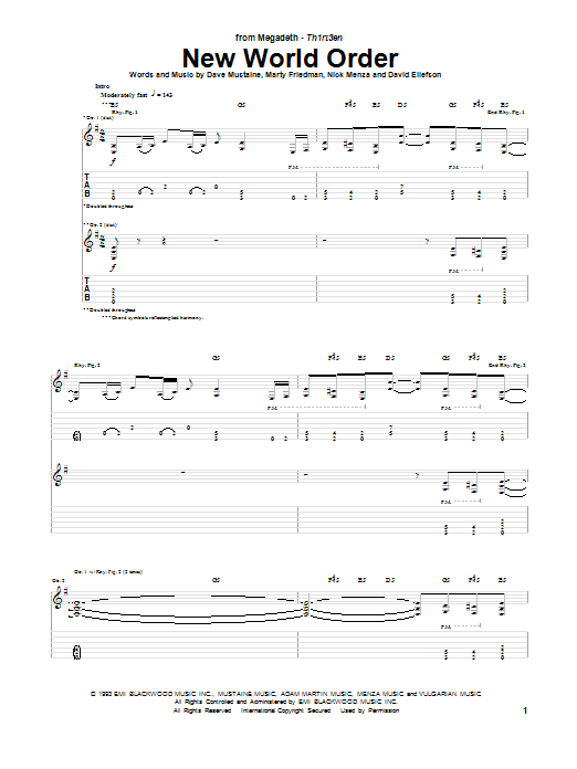 Megadeth New World Order Sheet Music