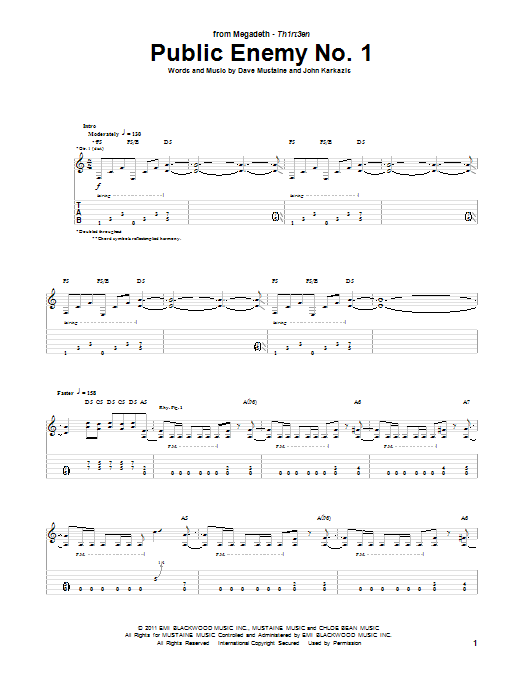 Megadeth Public Enemy No. 1 Sheet Music