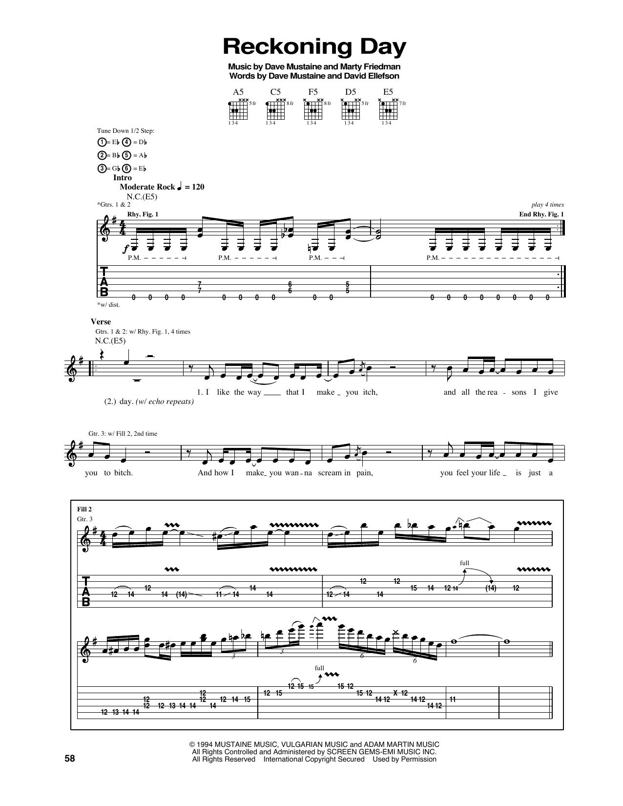 Megadeth Reckoning Day Sheet Music
