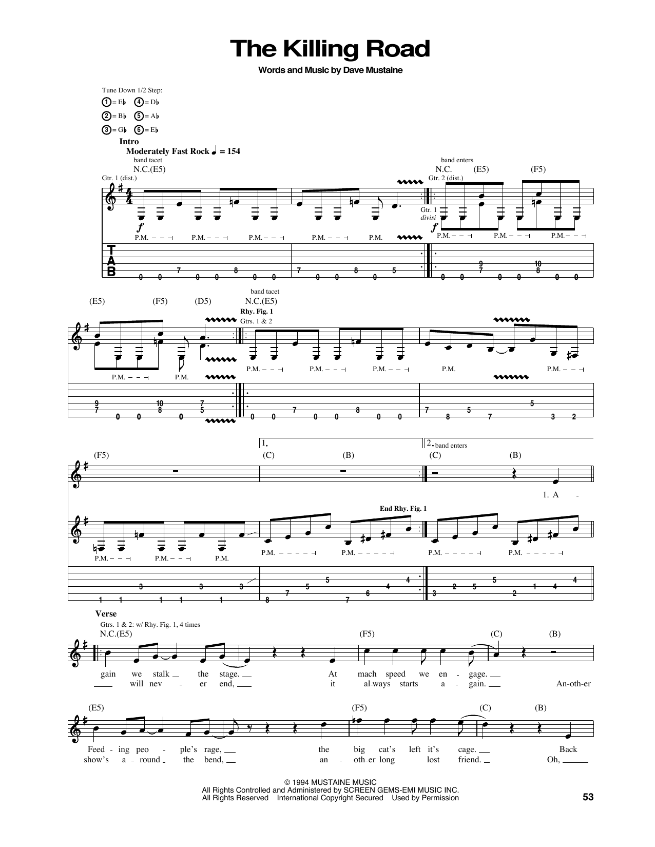 Megadeth The Killing Road Sheet Music