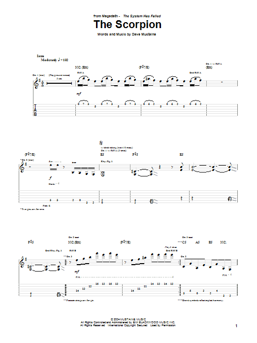 Megadeth The Scorpion Sheet Music
