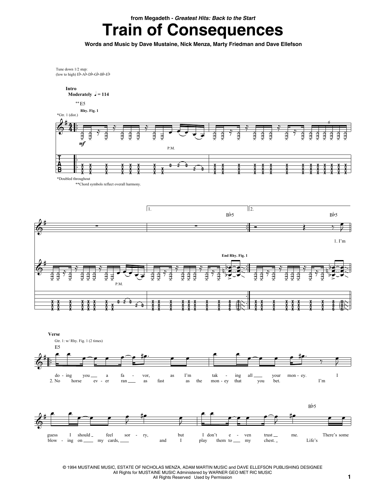 Megadeth Train Of Consequences Sheet Music