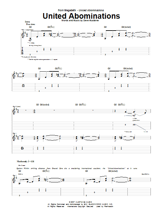 Megadeth United Abominations Sheet Music