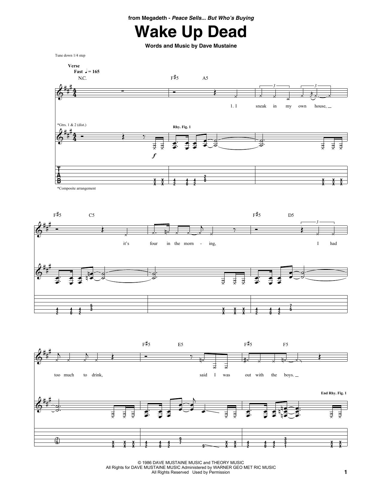 Megadeth Wake Up Dead Sheet Music