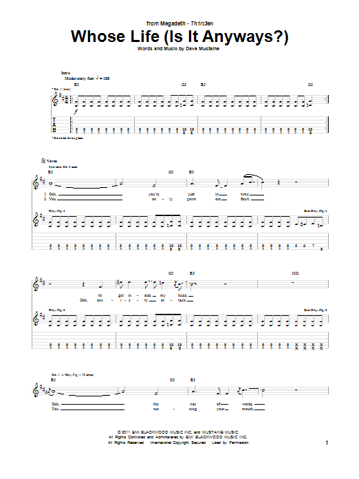 Megadeth Whose Life (Is It Anyways?) Sheet Music