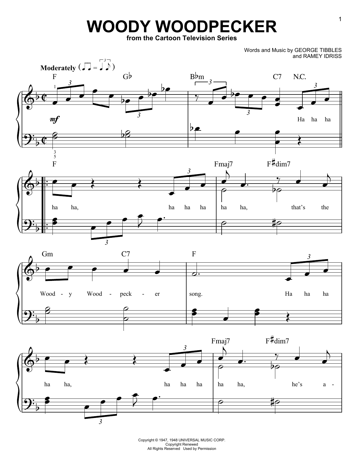 Mel Blanc Woody Woodpecker Sheet Music