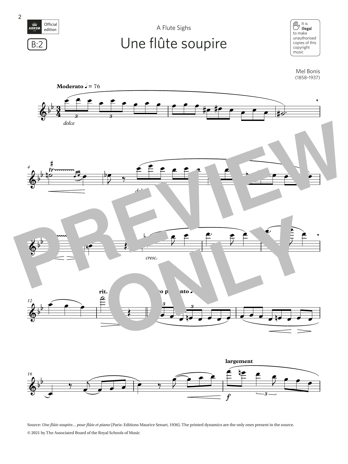 Mel Bonis Une flûte soupire (Grade 6 List B2 from the ABRSM Flute syllabus from 2022) Sheet Music