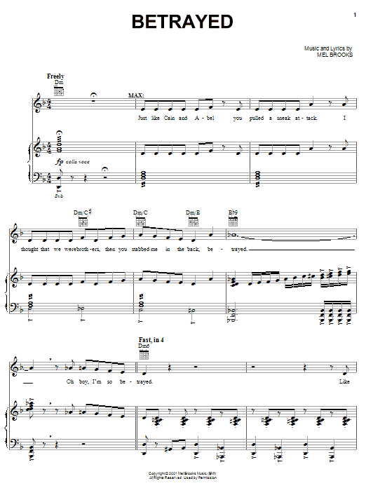Mel Brooks Betrayed Sheet Music