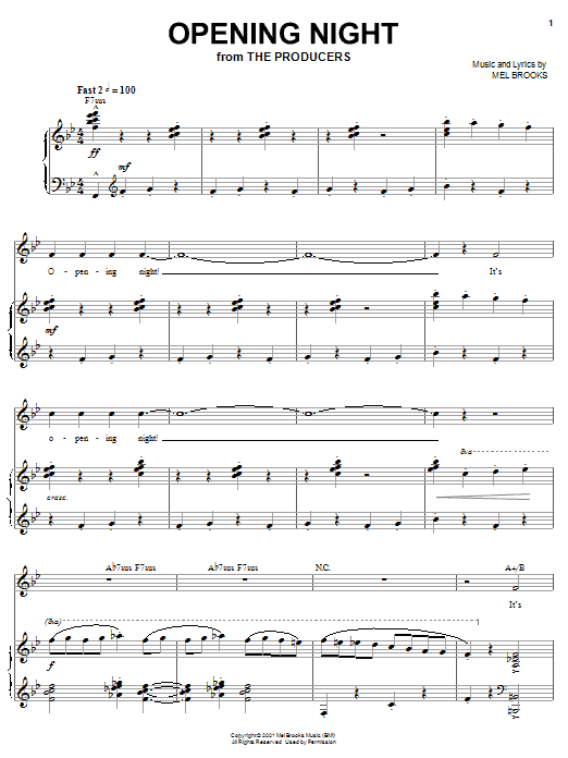 Mel Brooks Opening Night Sheet Music