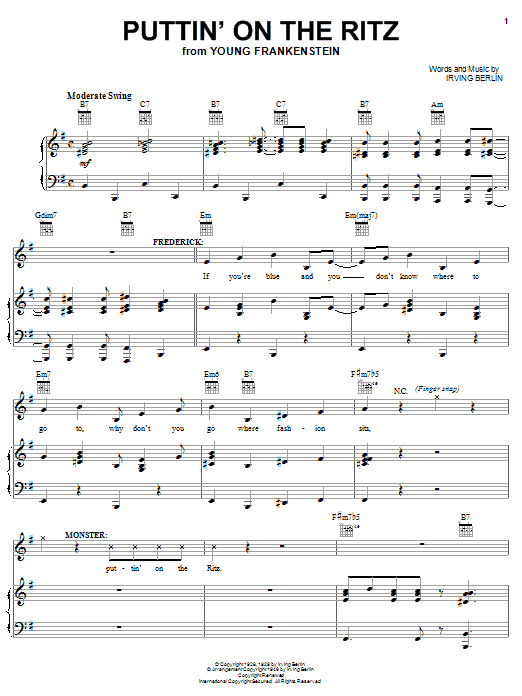 Mel Brooks Puttin' On The Ritz Sheet Music